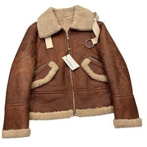 R14 INTUITION Paris Women's NWT Lambskin Printed Faux Fur Jacket Size 14